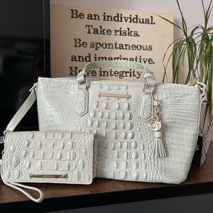 Brahmin pale blue croc bag w/ matching wallet.